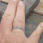 Silver dainty flower band ring